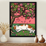 Cat Sleeping Under Cherry Blossom Tree - Cat Wall Decor