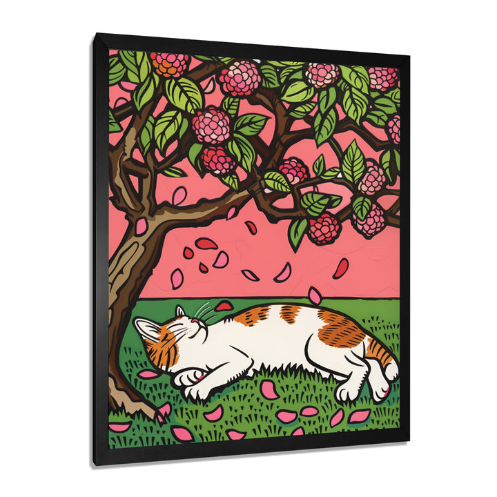 Cat Sleeping Under Cherry Blossom Tree - Cat Wall Decor