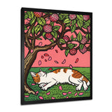 Cat Sleeping Under Cherry Blossom Tree - Cat Wall Decor