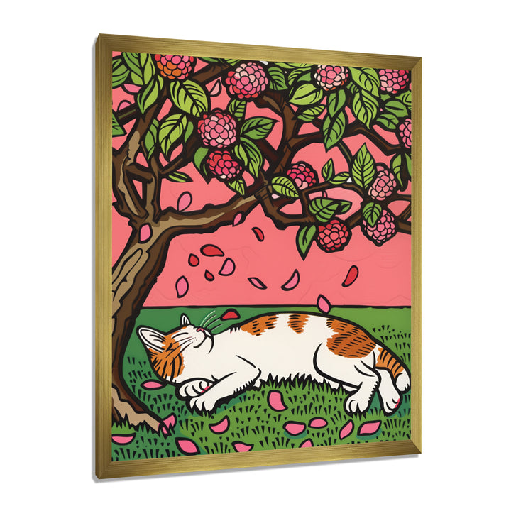 Cat Sleeping Under Cherry Blossom Tree - Cat Wall Decor