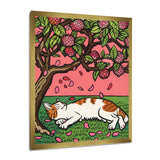 Cat Sleeping Under Cherry Blossom Tree - Cat Wall Decor