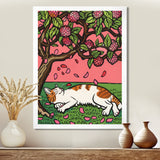 Cat Sleeping Under Cherry Blossom Tree - Cat Wall Decor