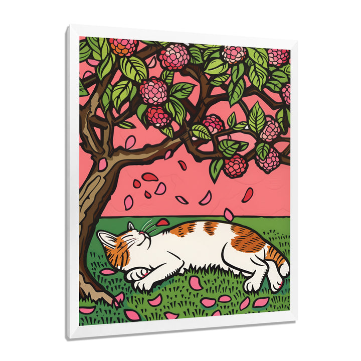 Cat Sleeping Under Cherry Blossom Tree - Cat Wall Decor