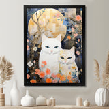 Cute White Cats Flower Full Moon - White Cat Wall Art