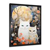 Cute White Cats Flower Full Moon - White Cat Wall Art