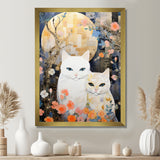 Cute White Cats Flower Full Moon - White Cat Wall Art
