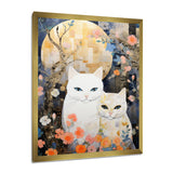 Cute White Cats Flower Full Moon - White Cat Wall Art