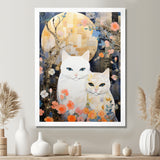 Cute White Cats Flower Full Moon - White Cat Wall Art