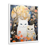 Cute White Cats Flower Full Moon - White Cat Wall Art