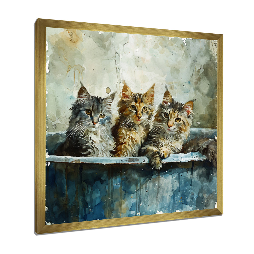 Three Cute Kitten In A Bathtub - Cat Bathroom Large Canvas Wall Art