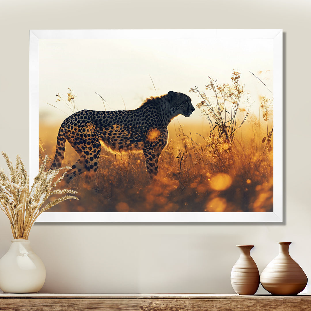 Majestic Cheetah On The Sunset Prairie - Cheetah Home Decor Art