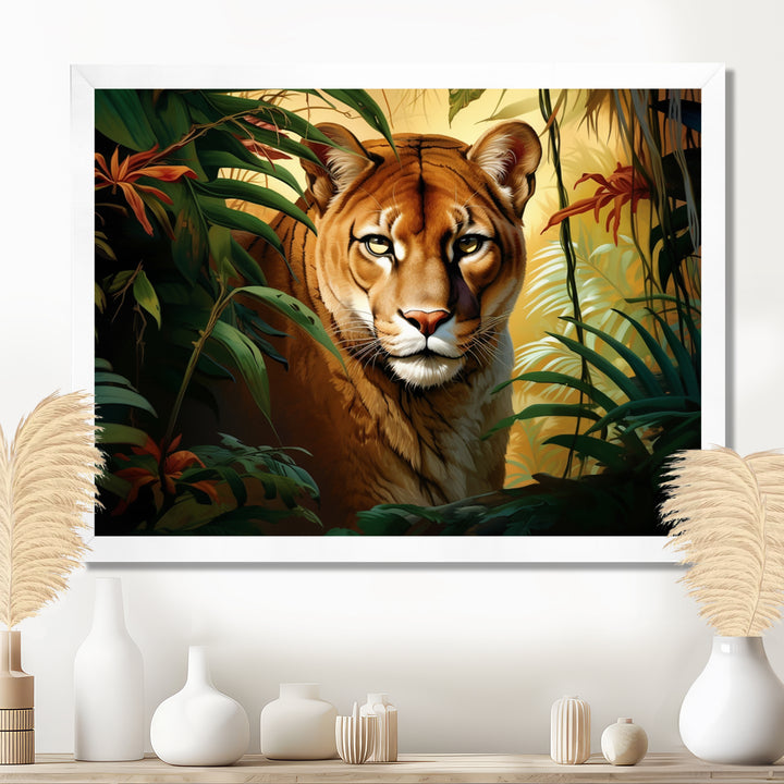 Cougar In The Jungle - Leopard Living Room Wall Art
