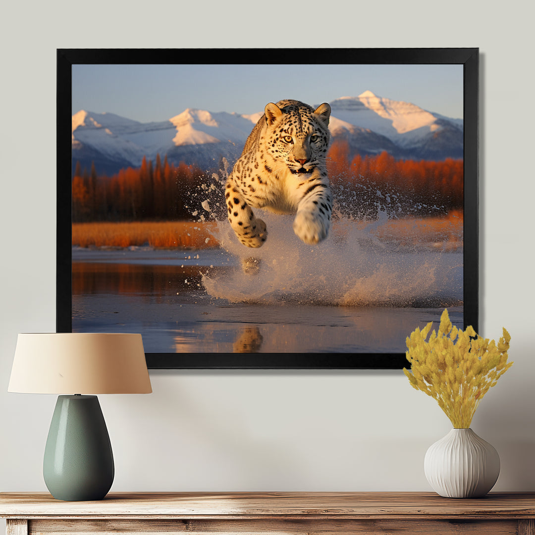 Cougar Running In The Mountain River - Cheetah Bedroom Wall Art