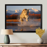 Cougar Running In The Mountain River - Cheetah Bedroom Wall Art
