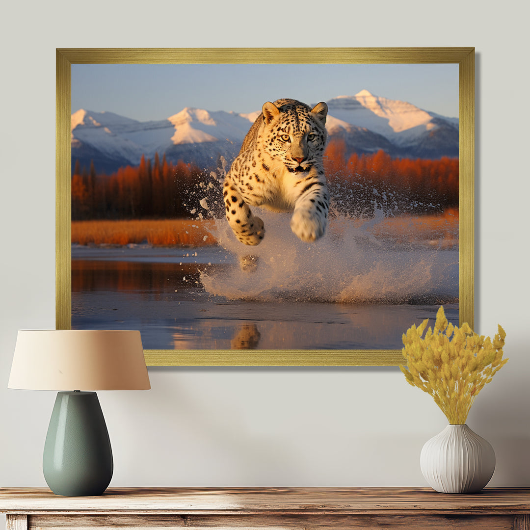 Cougar Running In The Mountain River - Cheetah Bedroom Wall Art