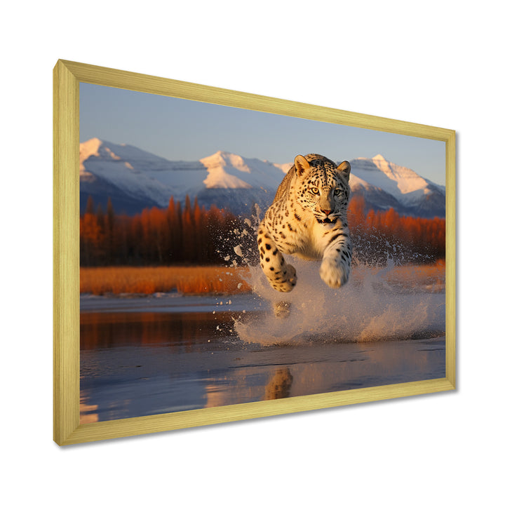 Cougar Running In The Mountain River - Cheetah Bedroom Wall Art