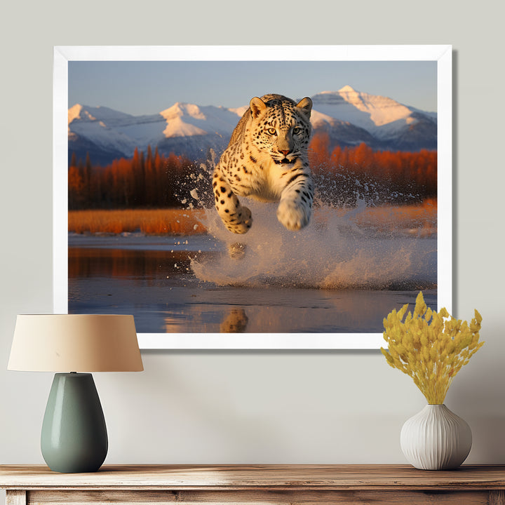 Cougar Running In The Mountain River - Cheetah Bedroom Wall Art