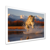 Cougar Running In The Mountain River - Cheetah Bedroom Wall Art