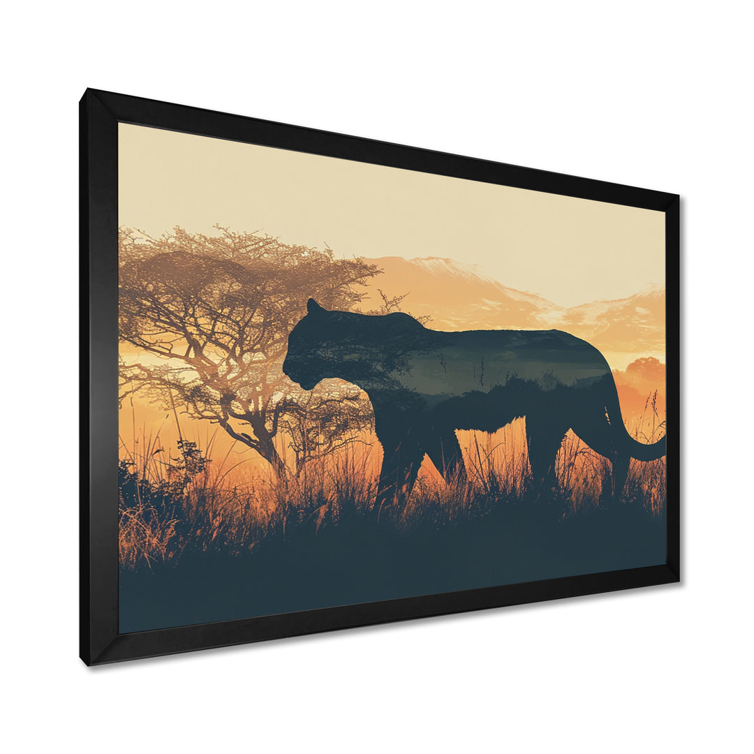Cougar Silhouette In The Savanne - Cheetah Canvas Wall Art