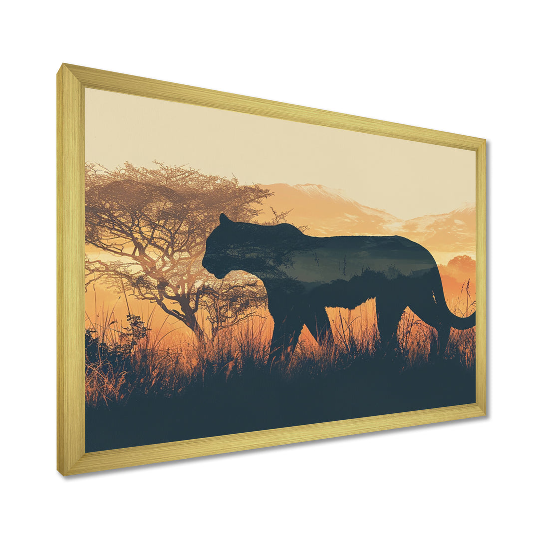 Cougar Silhouette In The Savanne - Cheetah Canvas Wall Art