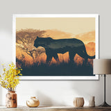 Cougar Silhouette In The Savanne - Cheetah Canvas Wall Art