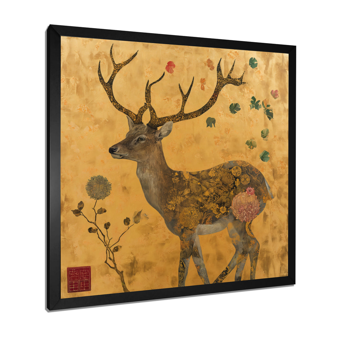 Majestic Dear Vintage Asian Gold - Deer Wall Art Prints