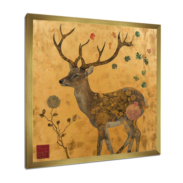 Majestic Dear Vintage Asian Gold - Deer Wall Art Prints