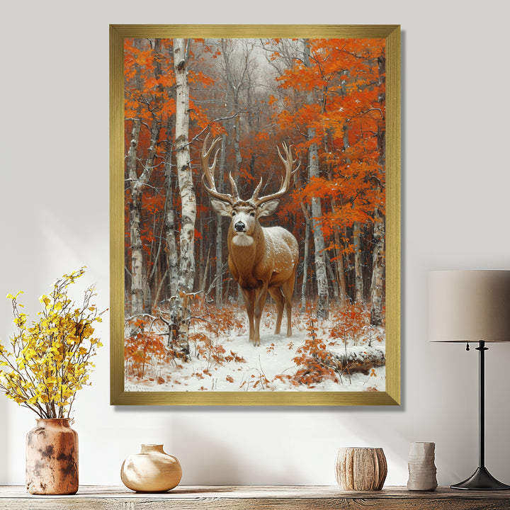 Deer With Antlers In Autumn Forest - Brown Deer Wall Art