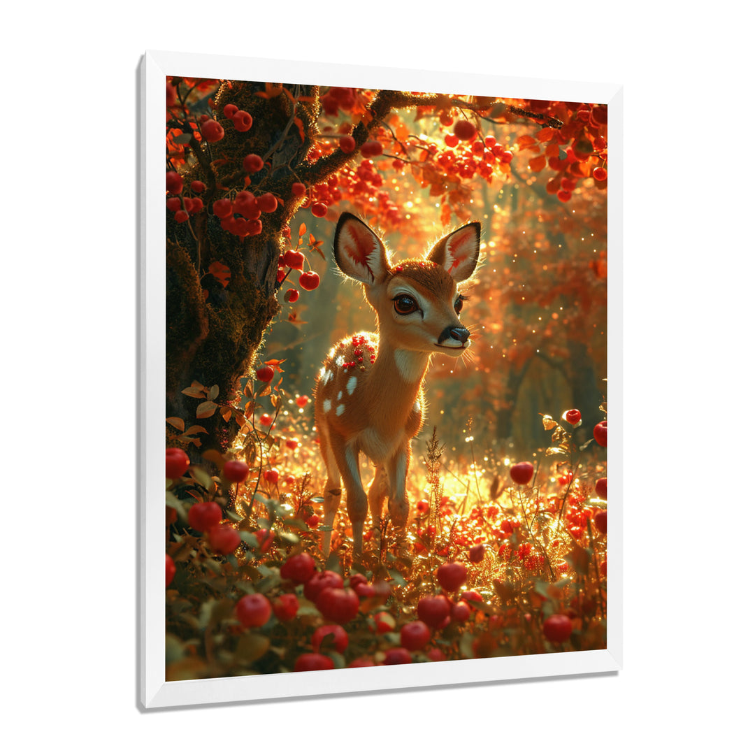 Adorable Baby Deer In Blossoming Forest - Brown Deer Wall Art