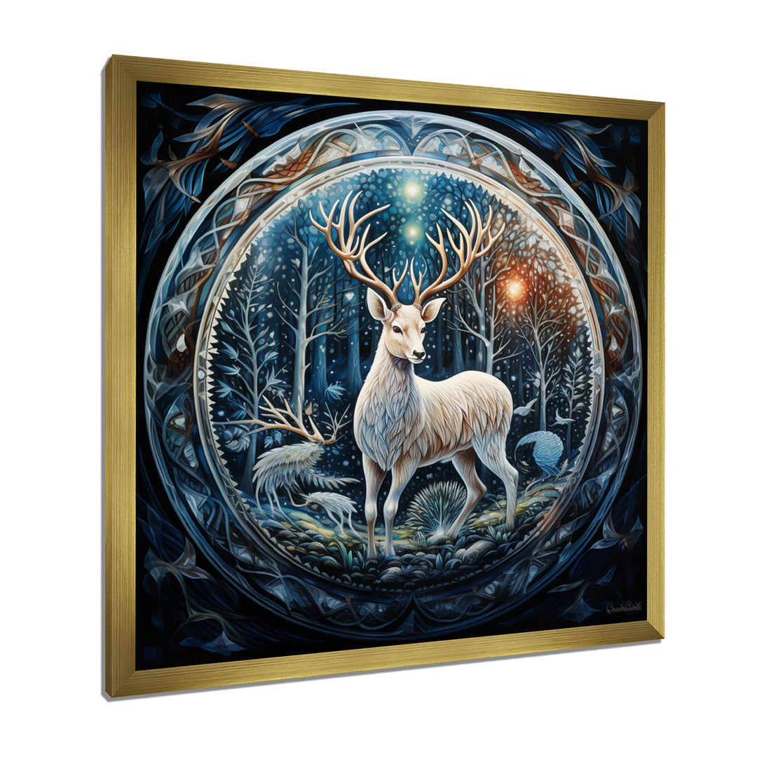 Celestial Deer With Antlers In Enchanted Forest - Deer Home Decor Art