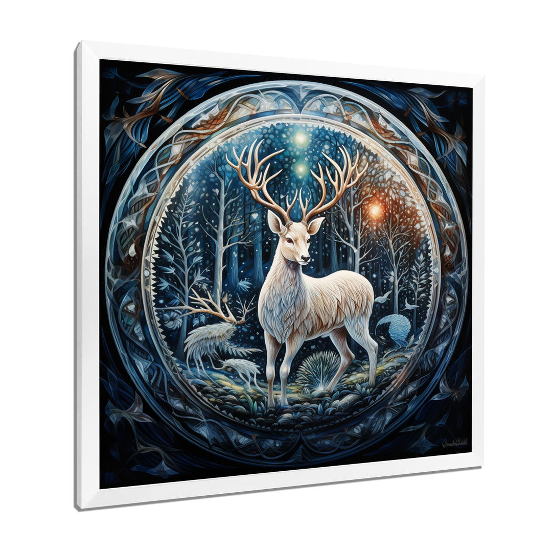 Celestial Deer With Antlers In Enchanted Forest - Deer Home Decor Art