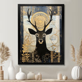 Deer Collage Botanical Gold - Deer Landscape Living Room Wall Art