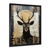 Deer Collage Botanical Gold - Deer Landscape Living Room Wall Art