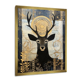 Deer Collage Botanical Gold - Deer Landscape Living Room Wall Art
