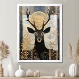Deer Collage Botanical Gold - Deer Landscape Living Room Wall Art