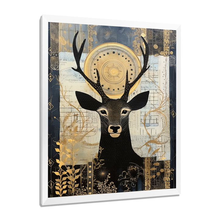 Deer Collage Botanical Gold - Deer Landscape Living Room Wall Art