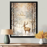 Christmas Deer In Winter Town Forest - Deer Landscape Bedroom Wall Art