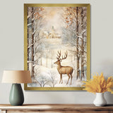 Christmas Deer In Winter Town Forest - Deer Landscape Bedroom Wall Art
