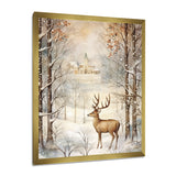Christmas Deer In Winter Town Forest - Deer Landscape Bedroom Wall Art
