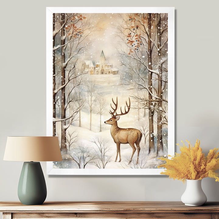 Christmas Deer In Winter Town Forest - Deer Landscape Bedroom Wall Art