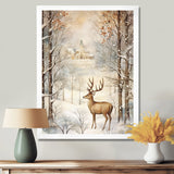 Christmas Deer In Winter Town Forest - Deer Landscape Bedroom Wall Art