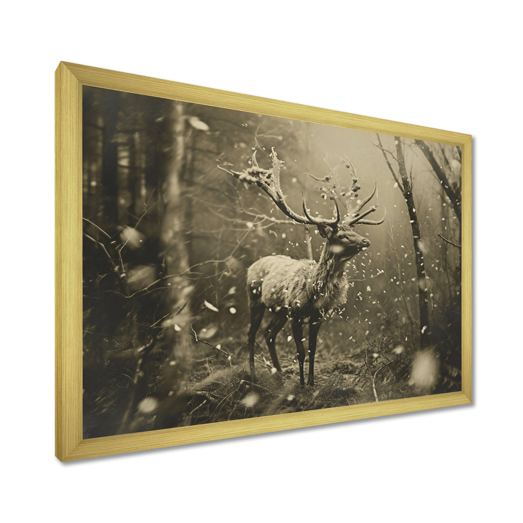 Wild Deer In Winter Forest - Deer Landscape Canvas Wall Art