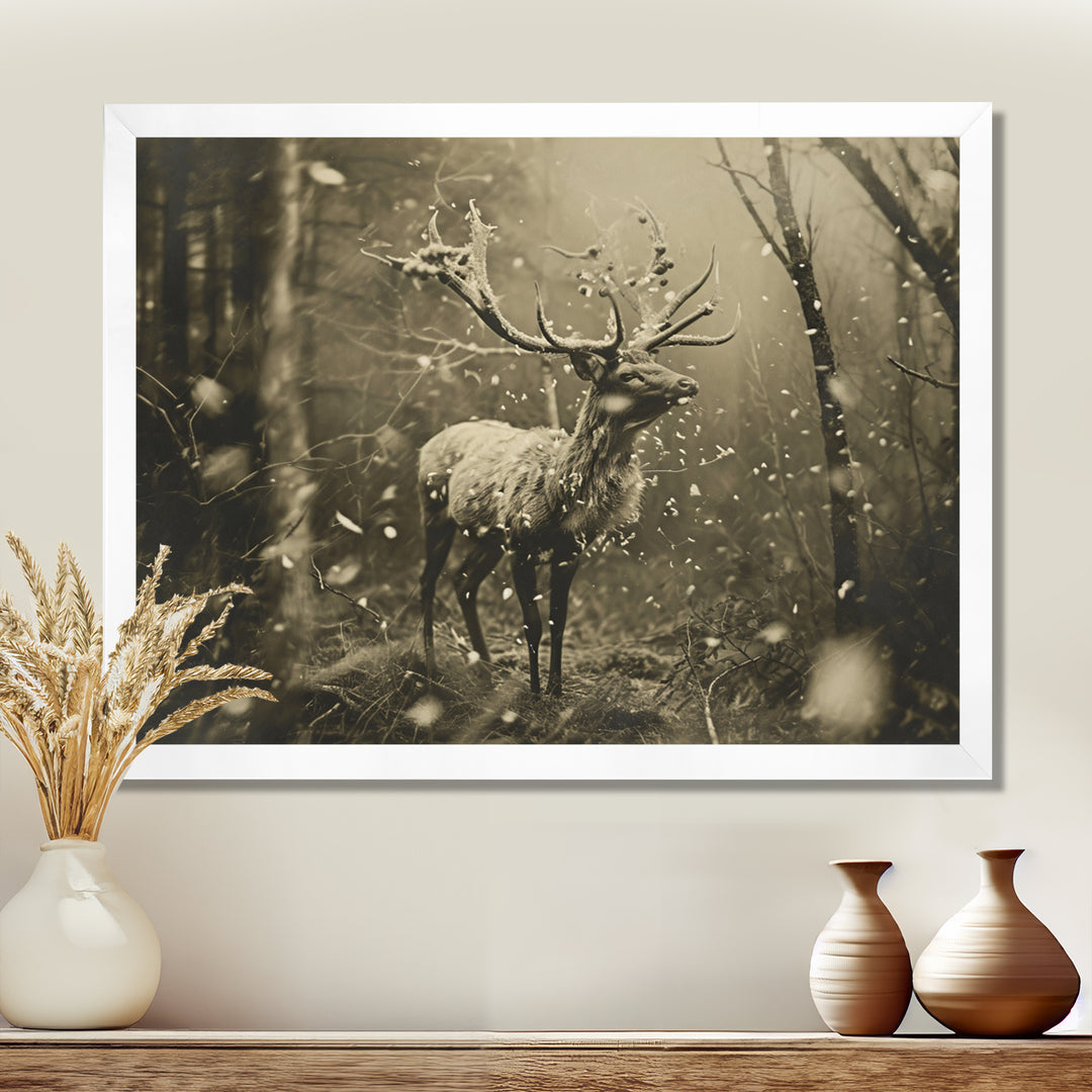 Wild Deer In Winter Forest - Deer Landscape Canvas Wall Art
