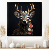Glamorous Boho Deer With Flowers - Deer Wall Decor
