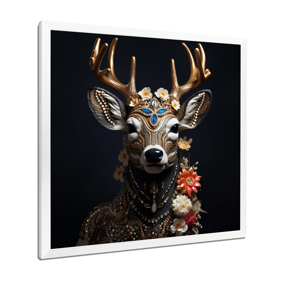 Glamorous Boho Deer With Flowers - Deer Wall Decor