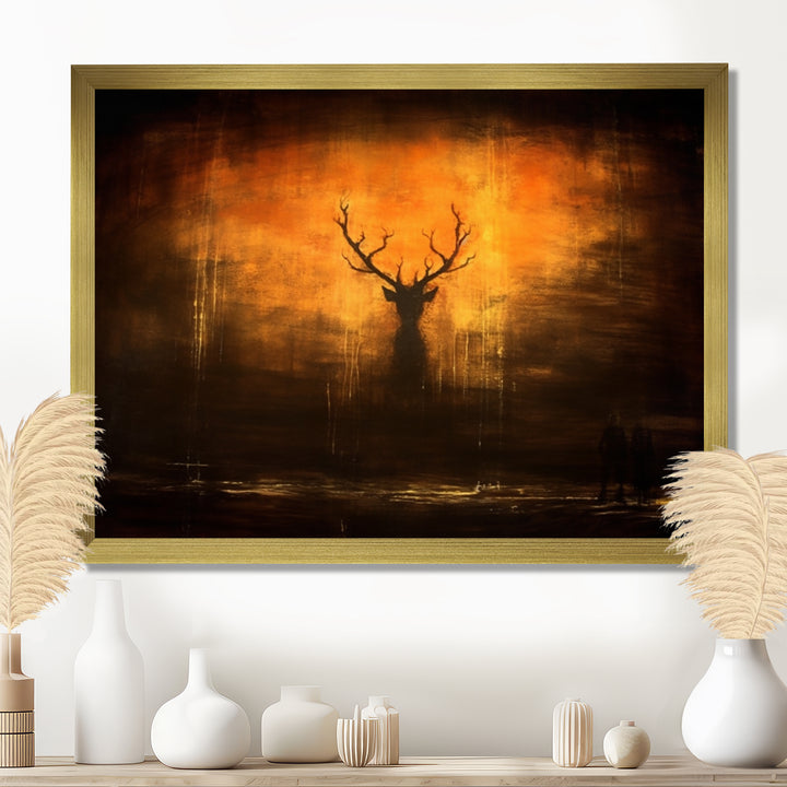 Deer Silhouette Emerging From Misty Forest - Deer Landscape Wall Art Prints
