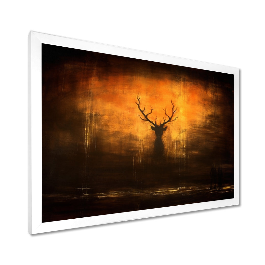 Deer Silhouette Emerging From Misty Forest - Deer Landscape Wall Art Prints