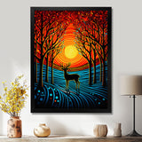 Christmas Deer In Winter Forest Sunset - Blue Deer Landscape Wall Art