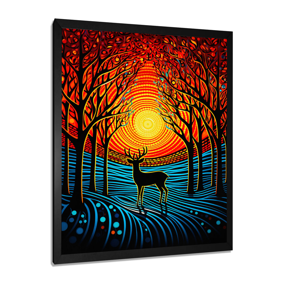 Christmas Deer In Winter Forest Sunset - Blue Deer Landscape Wall Art