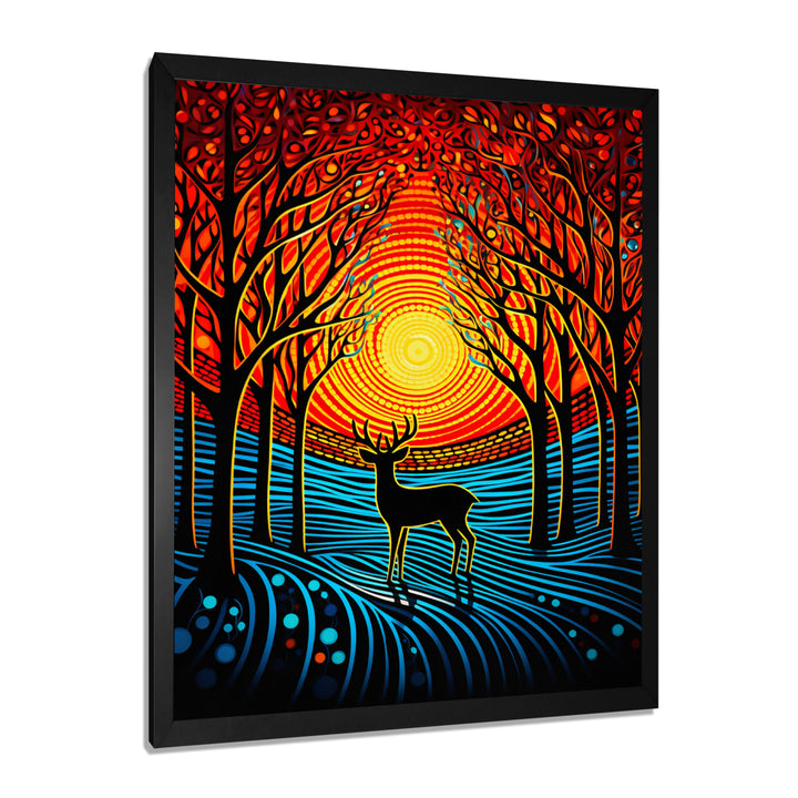 Christmas Deer In Winter Forest Sunset - Blue Deer Landscape Wall Art
